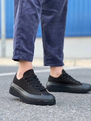 Kb-Cx-3 Kuback Kısa Siyah Keten Siyah Yüksek Taban Spor Ayakkabı (Numara: 43)