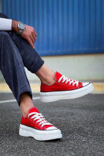 Kb-Cx-3 Kuback Kısa Kırmızı Keten Beyaz Yüksek Taban Spor Ayakkabı (Numara: 41) - Görsel 3