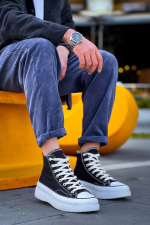 Kb-Cx-3 Kuback Uzun Siyah Keten Beyaz Yüksek Taban Spor Ayakkabı (Numara: 41) - Görsel 3