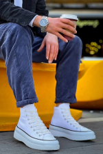 Kb-Cx-3 Kuback Uzun Beyaz Keten Beyaz Yüksek Taban Spor Ayakkabı (Numara: 42) - Görsel 4