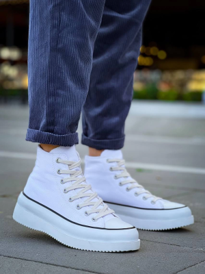 Kb-Cx-3 Kuback Uzun Beyaz Keten Beyaz Yüksek Taban Spor Ayakkabı (Numara: 41)