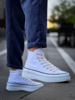 Kb-Cx-3 Kuback Uzun Beyaz Keten Beyaz Yüksek Taban Spor Ayakkabı (Numara: 40) - Görsel 3