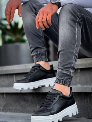 Kb-056 Kuback Siyah Cilt Beyaz Yüksek Taban Günlük Spor Ayakkabı (Numara: 43)