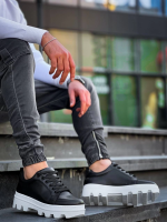 Kb-056 Kuback Siyah Cilt Beyaz Yüksek Taban Günlük Spor Ayakkabı (Numara: 43) - Görsel 2