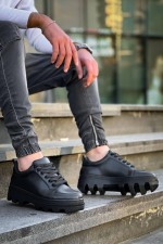 Kb-056 Kuback Siyah Cilt Siyah Yüksek Taban Günlük Spor Ayakkabı (Numara: 42)