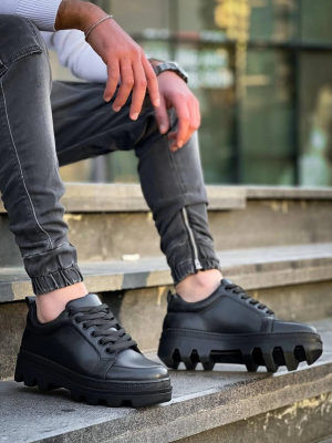 Kb-056 Kuback Siyah Cilt Siyah Yüksek Taban Günlük Spor Ayakkabı (Numara: 44)