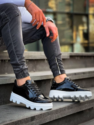 Kb-056 Kuback Siyah Rugan Beyaz Yüksek Taban Günlük Spor Ayakkabı (Numara: 42)