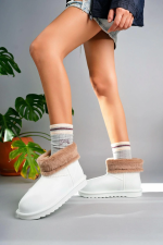 Mordi Beyaz Oval Burunlu Su Geçirmez İçi Kürklü  Bot (Numara: 36)