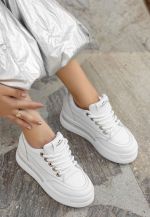 Lulu Beyaz Cilt Bağcıklı Spor Ayakkabı (Numara: 39) - Görsel 3