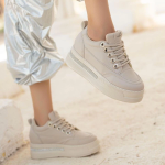 Lulu Bej Cilt Bağcıklı Spor Ayakkabı (Numara: 40) - Görsel 3