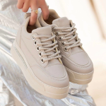 Lulu Bej Cilt Bağcıklı Spor Ayakkabı (Numara: 40) - Görsel 4