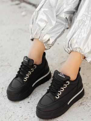 Lulu Siyah Cilt Bağcıklı Spor Ayakkabı (Numara: 36)