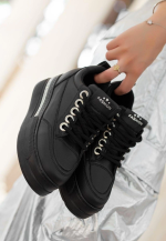 Lulu Siyah Cilt Bağcıklı Spor Ayakkabı (Numara: 38) - Görsel 2