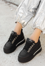 Lulu Siyah Cilt Bağcıklı Spor Ayakkabı (Numara: 40)