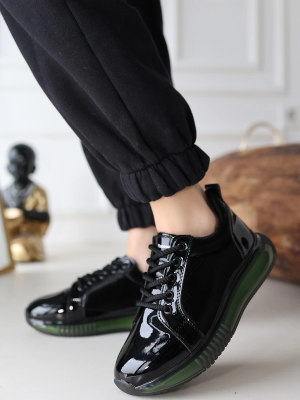 Piona Siyah Rugan Yeşil Tabanlı Spor Ayakkabı (Numara: 39)