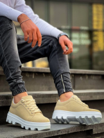 Kb-056 Kuback Bej Süet Beyaz Yüksek Taban Günlük Spor Ayakkabı (Numara: 41)