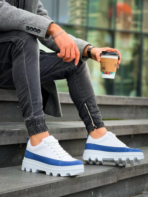 Kb-056 Kuback Beyaz Mavi Detaylı Beyaz Yüksek Taban Günlük Spor Ayakkabı (Numara: 44)