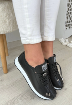 Monya Siyah Cilt Bağcıklı Spor Ayakkabı (Numara: 36) - Görsel 2