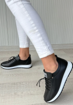 Monya Siyah Cilt Bağcıklı Spor Ayakkabı (Numara: 36) - Görsel 3