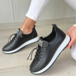 Monya Siyah Cilt Bağcıklı Spor Ayakkabı (Numara: 36) - Görsel 4