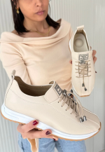 Monya Bej Cilt Bağcıklı Spor Ayakkabı (Numara: 37)