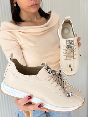 Monya Bej Cilt Bağcıklı Spor Ayakkabı (Numara: 37)