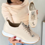 Monya Bej Cilt Bağcıklı Spor Ayakkabı (Numara: 37) - Görsel 4