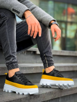 Kb-056 Kuback Siyah Sarı Detaylı Beyaz Yüksek Taban Günlük Spor Ayakkabı (Numara: 42)