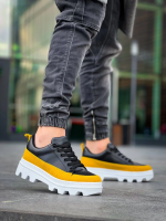 Kb-056 Kuback Siyah Sarı Detaylı Beyaz Yüksek Taban Günlük Spor Ayakkabı (Numara: 41) - Görsel 2