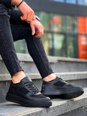 Kb-X8 Kuback Siyah Cilt Siyah Süet  Detaylı Siyah Yüksek Taban Günlük Spor Ayakkabı (Numara: 40)