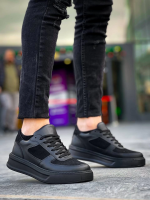 Kb-X8 Kuback Siyah Cilt Siyah Süet  Detaylı Siyah Yüksek Taban Günlük Spor Ayakkabı (Numara: 40) - Görsel 2