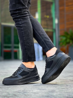 Kb-X8 Kuback Siyah Cilt Siyah Süet  Detaylı Siyah Yüksek Taban Günlük Spor Ayakkabı (Numara: 40) - Görsel 4