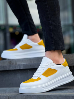 Kb-X8 Kuback Beyaz Cilt Sarı Süet Detaylı Beyaz Yüksek Taban Günlük Spor Ayakkabı (Numara: 43) - Görsel 4