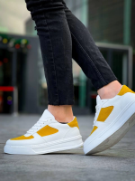 Kb-X8 Kuback Beyaz Cilt Sarı Süet Detaylı Beyaz Yüksek Taban Günlük Spor Ayakkabı (Numara: 41) - Görsel 5