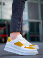 Kb-X8 Kuback Beyaz Cilt Sarı Süet Detaylı Beyaz Yüksek Taban Günlük Spor Ayakkabı (Numara: 40) - Görsel 2