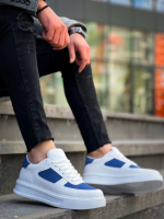 Kb-X8 Kuback Beyaz Cilt Mavi Süet Detaylı Beyaz Yüksek Taban Günlük Spor Ayakkabı (Numara: 43)