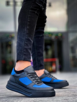 Kb-X8 Kuback Siyah Cilt Mavi Süet Detaylı Siyah Yüksek Taban Günlük Spor Ayakkabı (Numara: 44) - Görsel 2