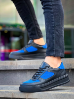 Kb-X8 Kuback Siyah Cilt Mavi Süet Detaylı Siyah Yüksek Taban Günlük Spor Ayakkabı (Numara: 42) - Görsel 3