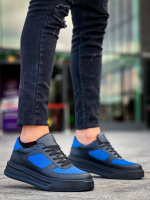 Kb-X8 Kuback Siyah Cilt Mavi Süet Detaylı Siyah Yüksek Taban Günlük Spor Ayakkabı (Numara: 41) - Görsel 4