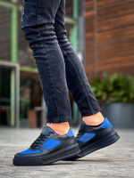 Kb-X8 Kuback Siyah Cilt Mavi Süet Detaylı Siyah Yüksek Taban Günlük Spor Ayakkabı (Numara: 40) - Görsel 5