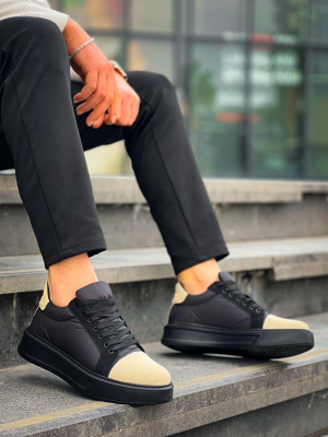 Kb-X46 Kuback Siyah Bej Yüksek Siyah Taban Günlük Spor Ayakkabı (Numara: 42)