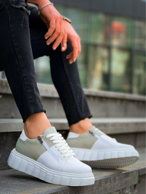 Kb-X155 Kuback Beyaz Cilt Gri Süet Detaylı Beyaz Yüksek Taban Günlük Spor Ayakkabı (Numara: 40)