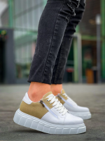 Kb-X155 Kuback Beyaz Cilt Bej Süet Detaylı Beyaz Yüksek Taban Günlük Spor Ayakkabı (Numara: 44) - Görsel 3