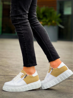 Kb-X155 Kuback Beyaz Cilt Bej Süet Detaylı Beyaz Yüksek Taban Günlük Spor Ayakkabı (Numara: 42) - Görsel 4