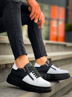 Kb-X155 Kuback Beyaz Cilt Siyah Cilt Detaylı Siyah Yüksek Taban Günlük Spor Ayakkabı (Numara: 43)