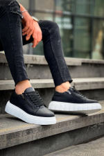 Kb-X155 Kuback Siyah Cilt Detaylı Beyaz Yüksek Taban Günlük Spor Ayakkabı (Numara: 43)