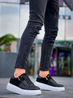 Kb-X155 Kuback Siyah Cilt Siyah Süet Detaylı Beyaz Yüksek Taban Günlük Spor Ayakkabı (Numara: 44) - Görsel 3