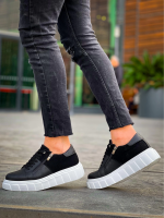 Kb-X155 Kuback Siyah Cilt Siyah Süet Detaylı Beyaz Yüksek Taban Günlük Spor Ayakkabı (Numara: 44) - Görsel 4