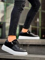 Kb-X155 Kuback Siyah Cilt Siyah Süet Detaylı Beyaz Yüksek Taban Günlük Spor Ayakkabı (Numara: 43) - Görsel 2