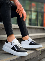 Kb-X155 Kuback Siyah Cilt Beyaz Cilt Detaylı Beyaz Yüksek Taban Günlük Spor Ayakkabı (Numara: 42)